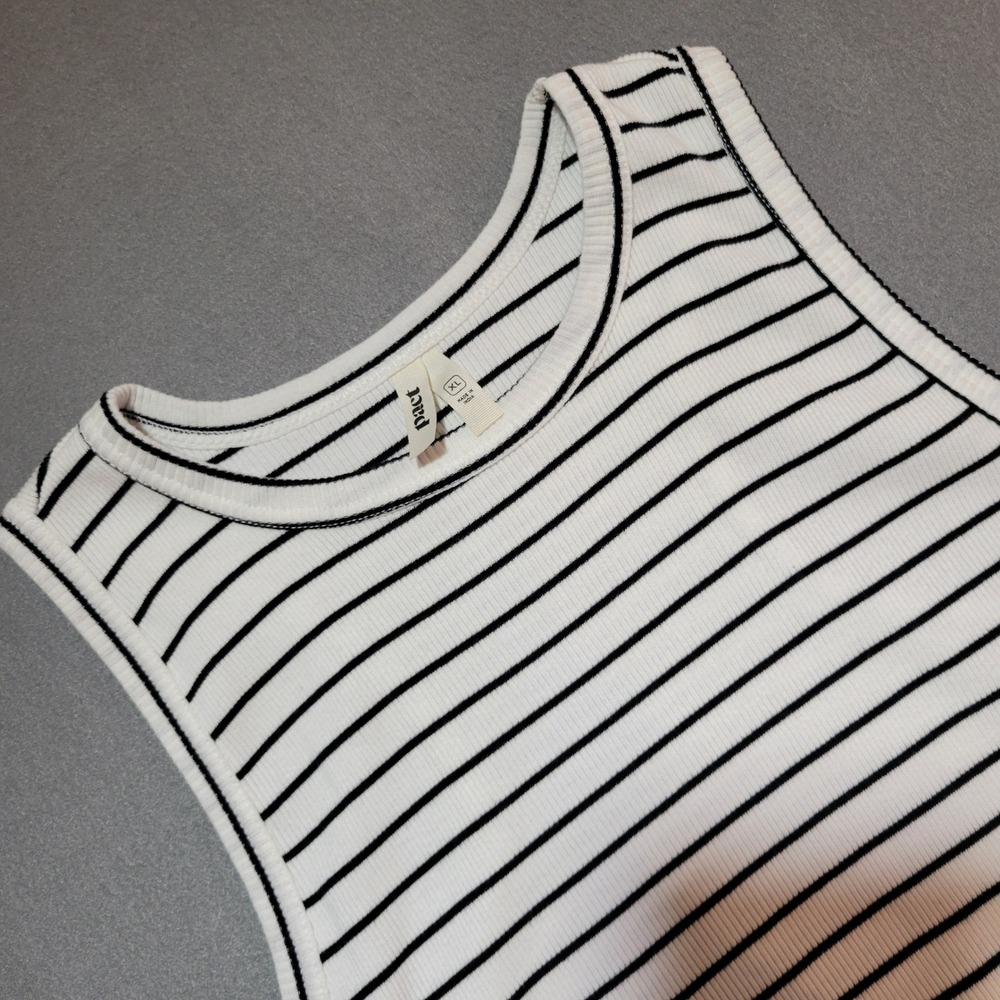 Pact Womens XL Organic Cotton Ribbed Racerback Tank Top Striped White Black